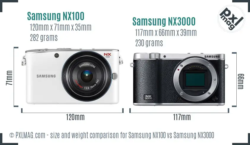 Samsung NX100 vs Samsung NX3000 size comparison