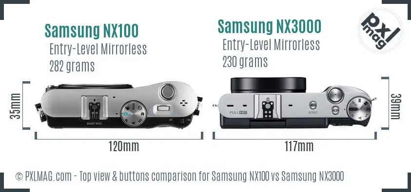 Samsung NX100 vs Samsung NX3000 top view buttons comparison