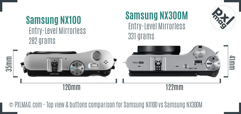 Samsung NX100 vs Samsung NX300M top view buttons comparison