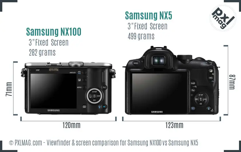 Samsung NX100 vs Samsung NX5 Screen and Viewfinder comparison
