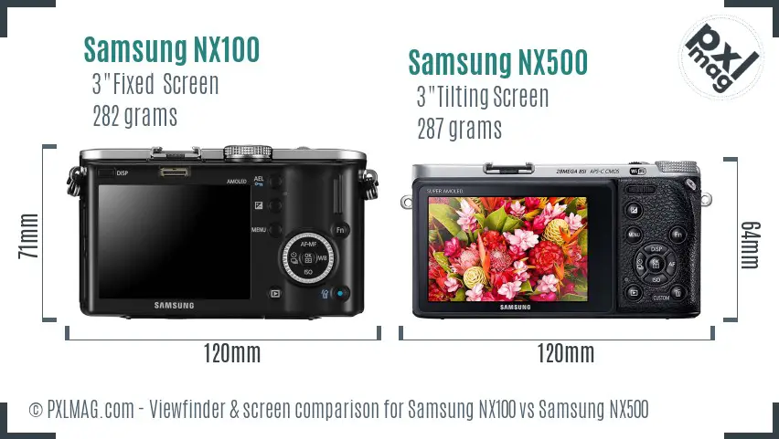 Samsung NX100 vs Samsung NX500 Screen and Viewfinder comparison