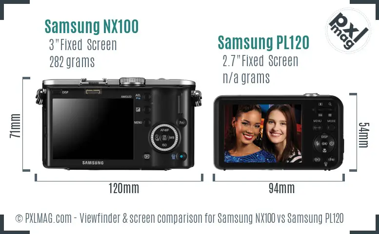 Samsung NX100 vs Samsung PL120 Screen and Viewfinder comparison