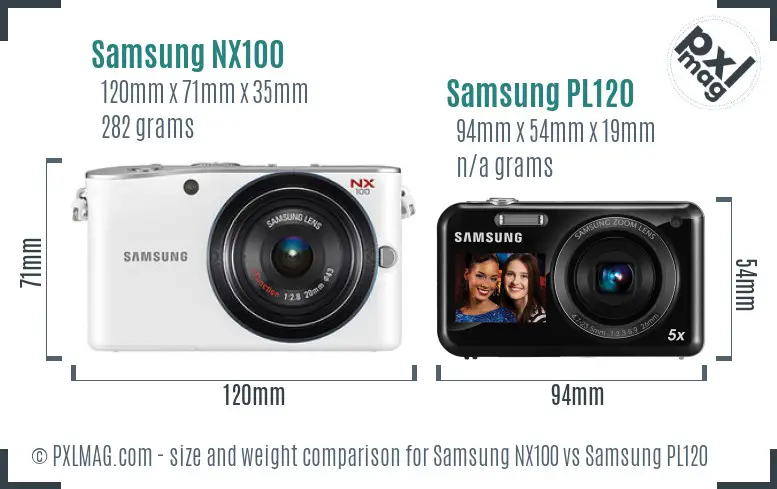 Samsung NX100 vs Samsung PL120 size comparison