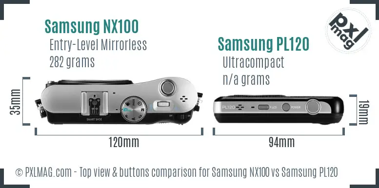 Samsung NX100 vs Samsung PL120 top view buttons comparison