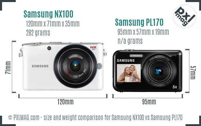 Samsung NX100 vs Samsung PL170 size comparison