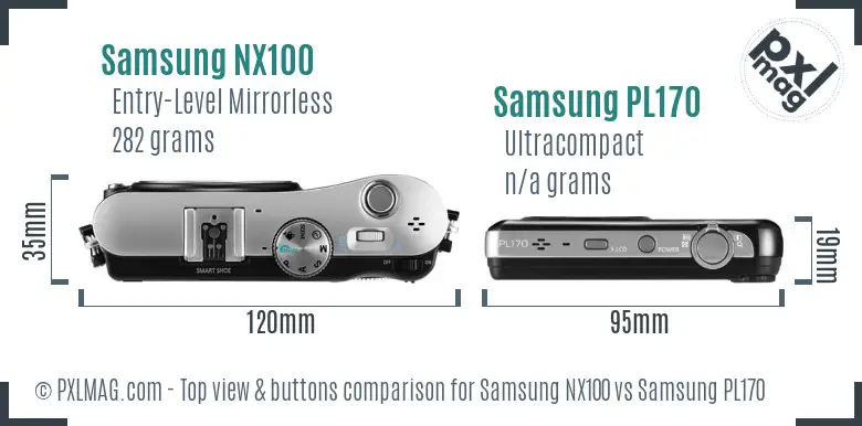 Samsung NX100 vs Samsung PL170 top view buttons comparison