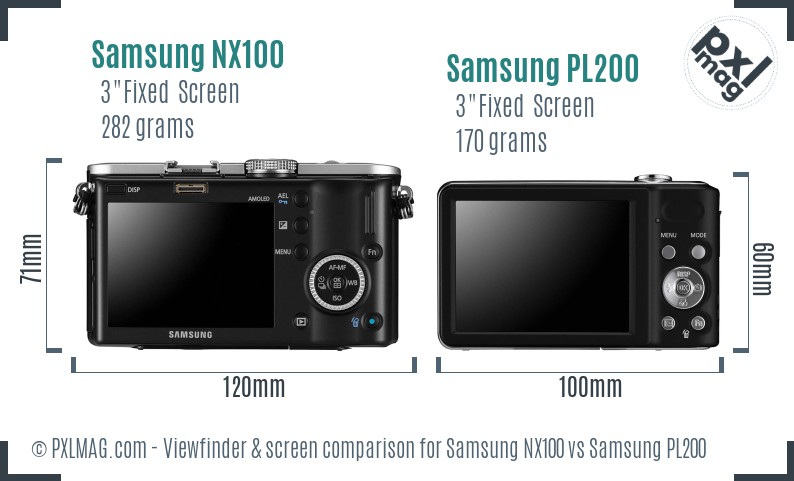 Samsung NX100 vs Samsung PL200 Screen and Viewfinder comparison