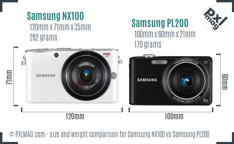 Samsung NX100 vs Samsung PL200 size comparison