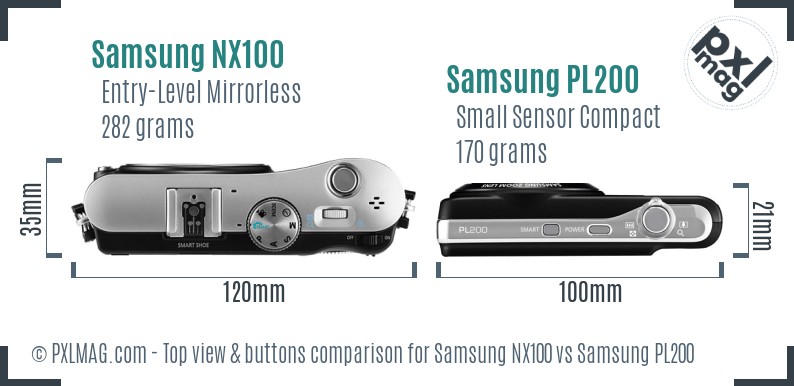 Samsung NX100 vs Samsung PL200 top view buttons comparison