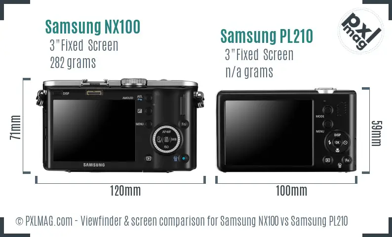 Samsung NX100 vs Samsung PL210 Screen and Viewfinder comparison