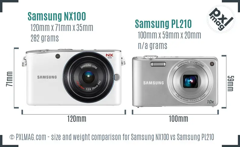 Samsung NX100 vs Samsung PL210 size comparison