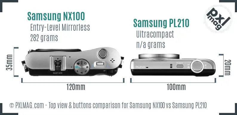 Samsung NX100 vs Samsung PL210 top view buttons comparison