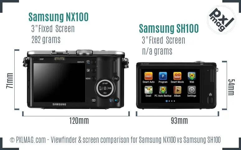 Samsung NX100 vs Samsung SH100 Screen and Viewfinder comparison Samsung NX100 vs Samsung SH100 Screen and Viewfinder comparison