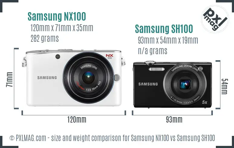 Samsung NX100 vs Samsung SH100 size comparison Samsung NX100 vs Samsung SH100 size comparison