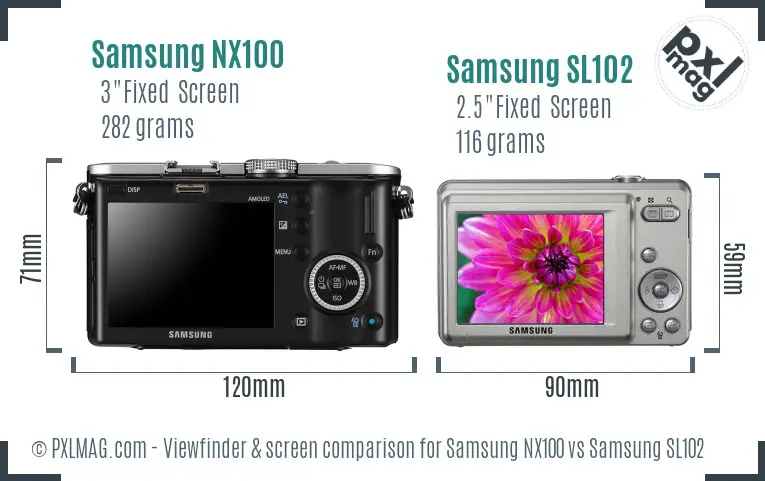 Samsung NX100 vs Samsung SL102 Screen and Viewfinder comparison