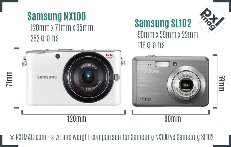 Samsung NX100 vs Samsung SL102 size comparison