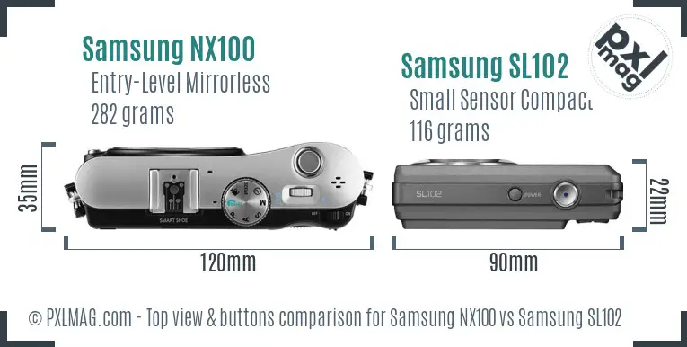 Samsung NX100 vs Samsung SL102 top view buttons comparison