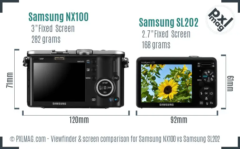 Samsung NX100 vs Samsung SL202 Screen and Viewfinder comparison