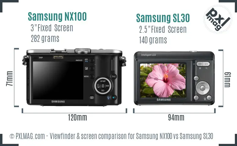 Samsung NX100 vs Samsung SL30 Screen and Viewfinder comparison