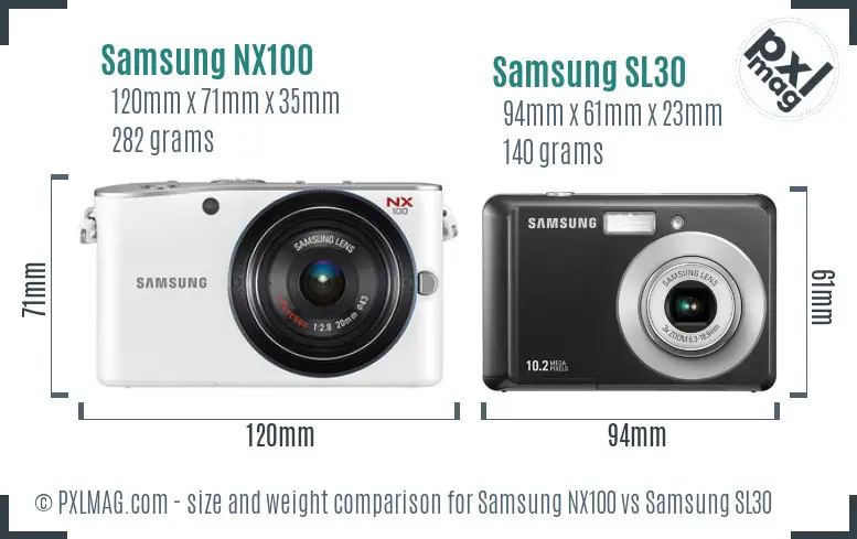 Samsung NX100 vs Samsung SL30 size comparison