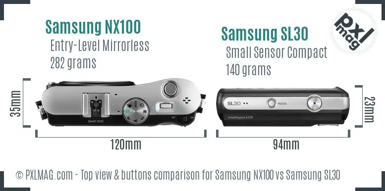 Samsung NX100 vs Samsung SL30 top view buttons comparison