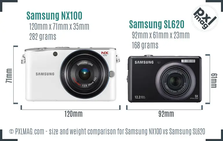 Samsung NX100 vs Samsung SL620 size comparison