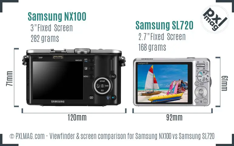 Samsung NX100 vs Samsung SL720 Screen and Viewfinder comparison