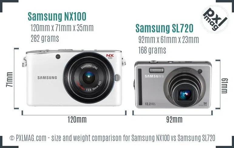 Samsung NX100 vs Samsung SL720 size comparison