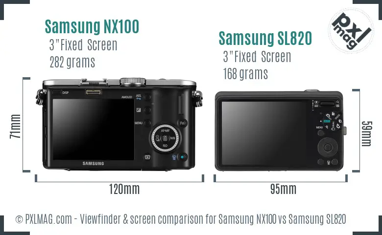 Samsung NX100 vs Samsung SL820 Screen and Viewfinder comparison