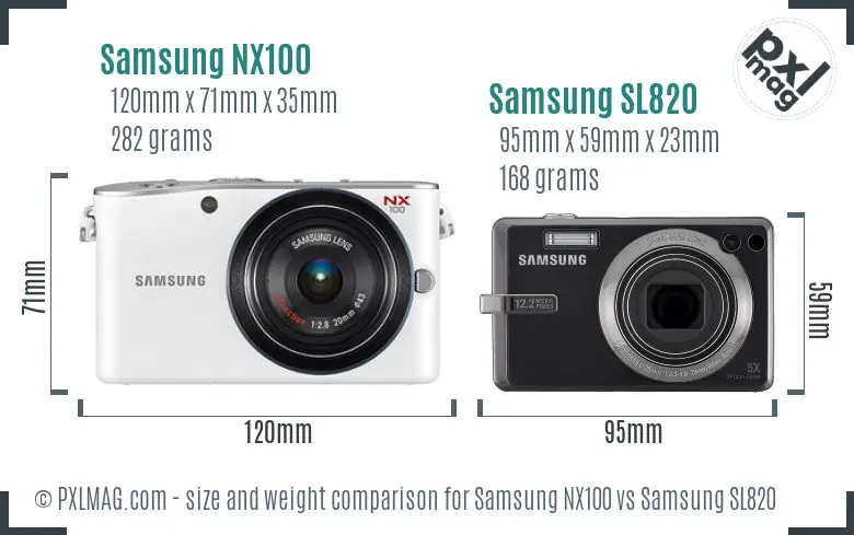 Samsung NX100 vs Samsung SL820 size comparison