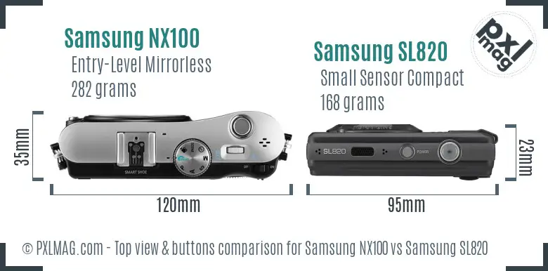 Samsung NX100 vs Samsung SL820 top view buttons comparison