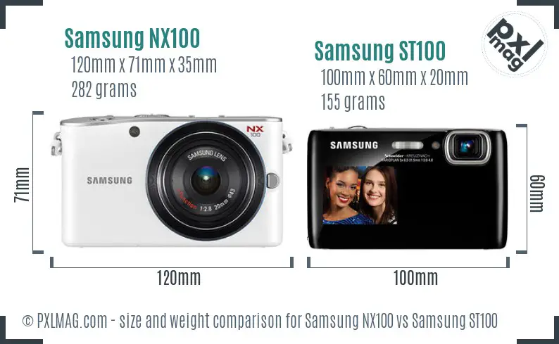 Samsung NX100 vs Samsung ST100 size comparison