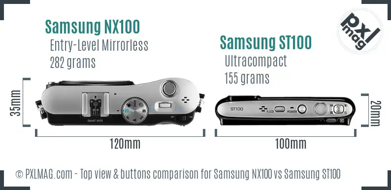 Samsung NX100 vs Samsung ST100 top view buttons comparison