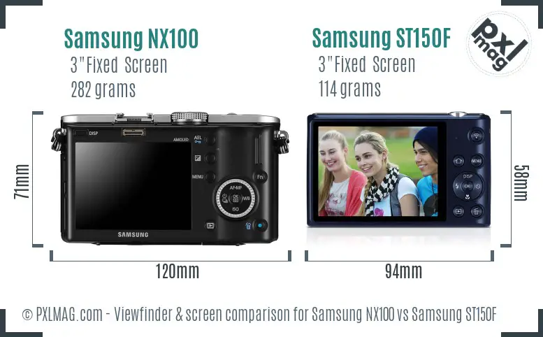 Samsung NX100 vs Samsung ST150F Screen and Viewfinder comparison