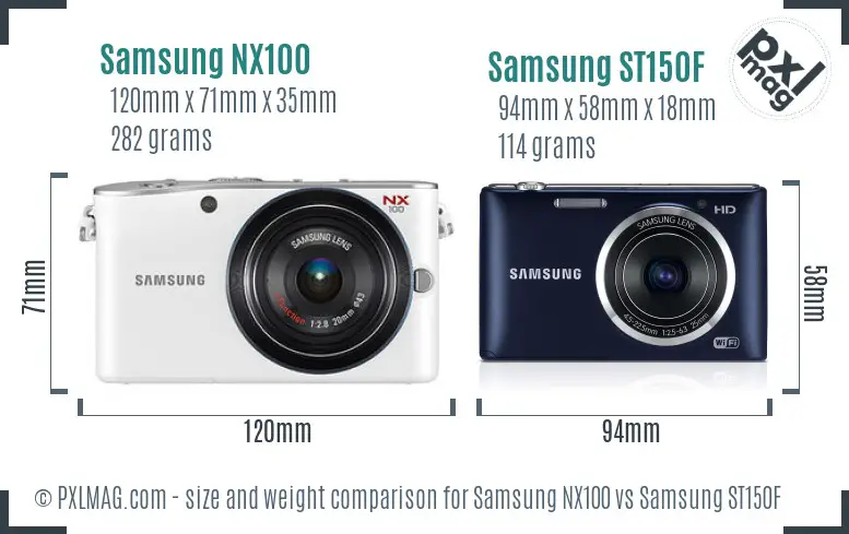 Samsung NX100 vs Samsung ST150F size comparison