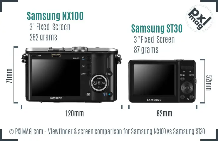 Samsung NX100 vs Samsung ST30 Screen and Viewfinder comparison