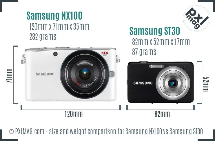 Samsung NX100 vs Samsung ST30 size comparison