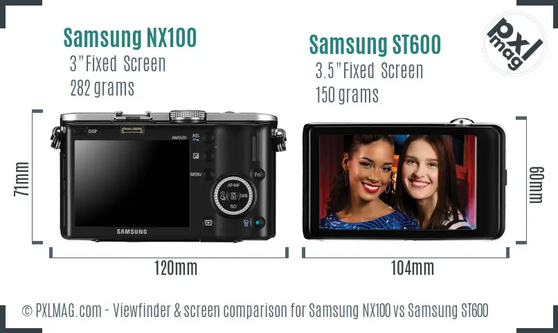 Samsung NX100 vs Samsung ST600 Screen and Viewfinder comparison