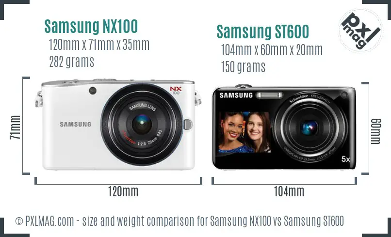 Samsung NX100 vs Samsung ST600 size comparison