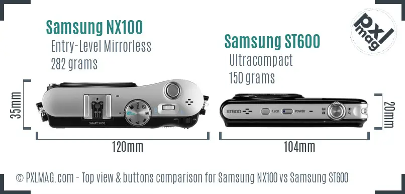 Samsung NX100 vs Samsung ST600 top view buttons comparison