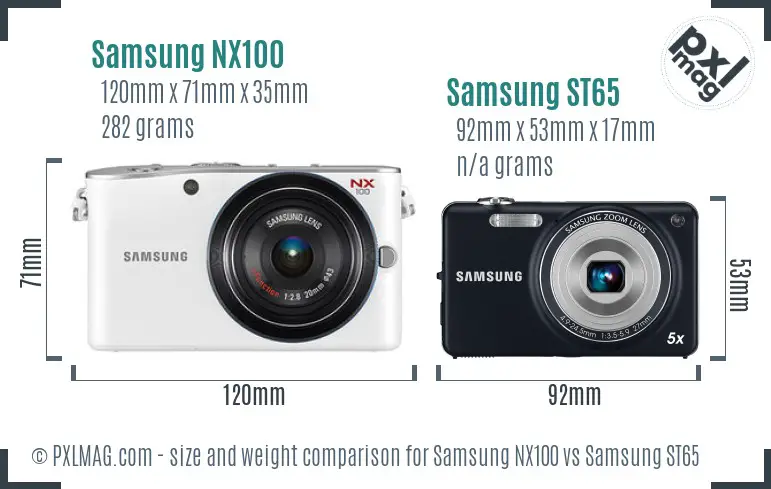 Samsung NX100 vs Samsung ST65 size comparison