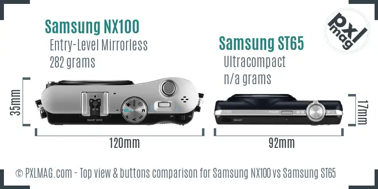 Samsung NX100 vs Samsung ST65 top view buttons comparison