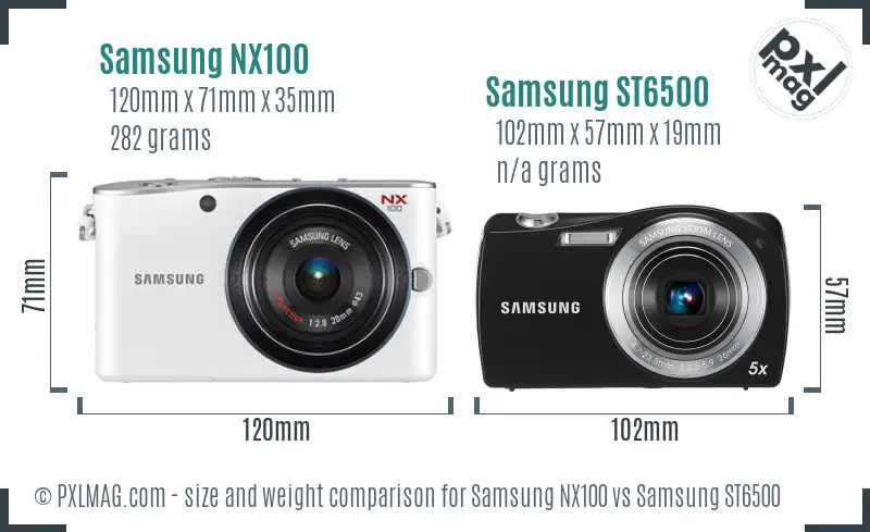 Samsung NX100 vs Samsung ST6500 size comparison Samsung NX100 vs Samsung ST6500 size comparison