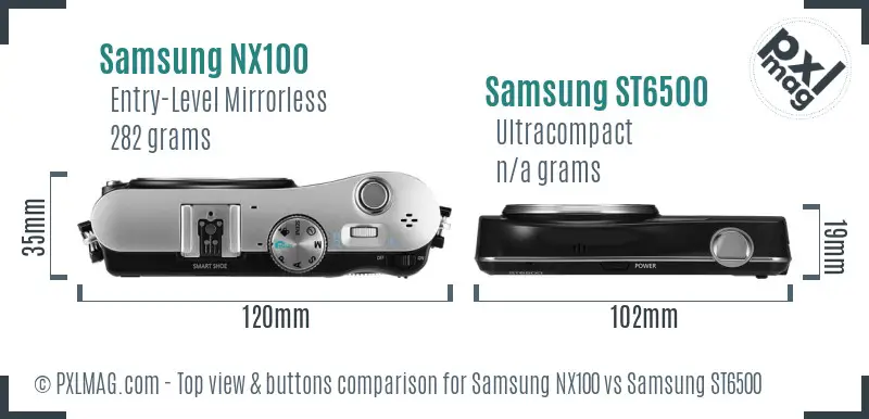 Samsung NX100 vs Samsung ST6500 top view buttons comparison Samsung NX100 vs Samsung ST6500 top view buttons comparison