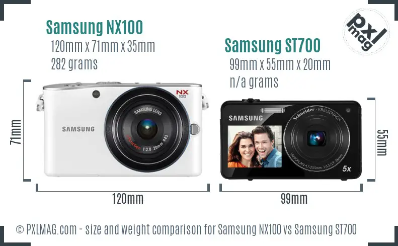 Samsung NX100 vs Samsung ST700 size comparison