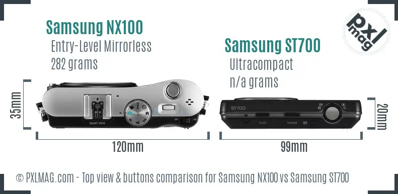 Samsung NX100 vs Samsung ST700 top view buttons comparison