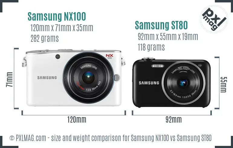 Samsung NX100 vs Samsung ST80 size comparison