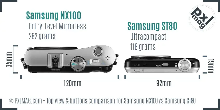 Samsung NX100 vs Samsung ST80 top view buttons comparison