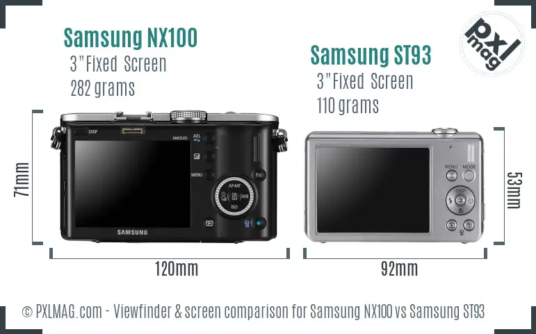 Samsung NX100 vs Samsung ST93 Screen and Viewfinder comparison