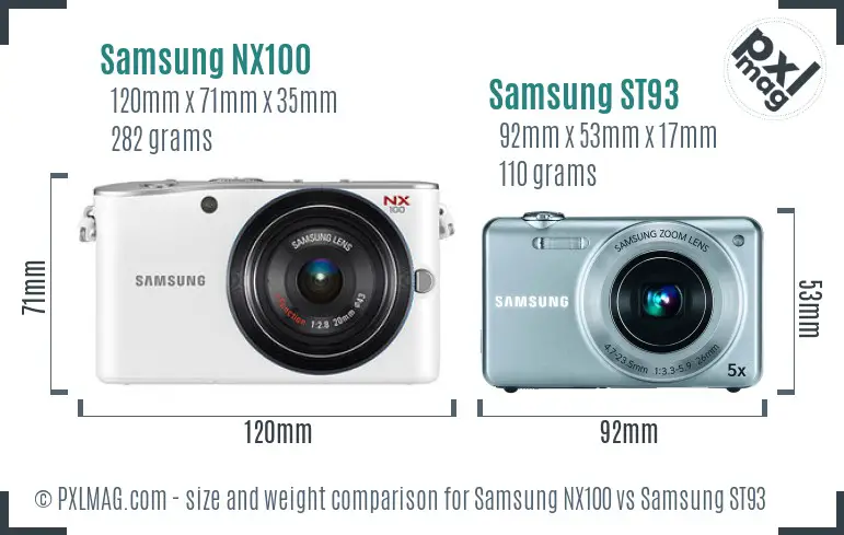 Samsung NX100 vs Samsung ST93 size comparison